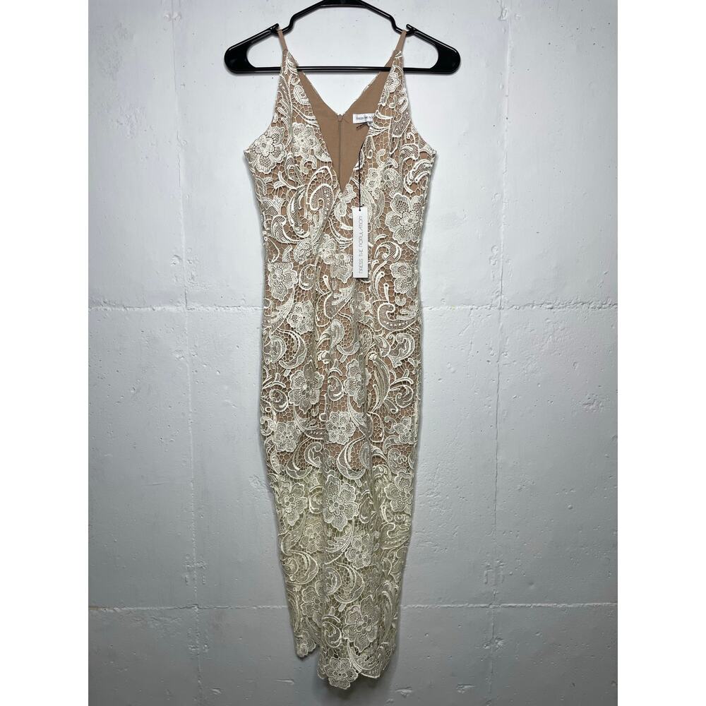 NEW Dress the Population Marie Lace Midi Dress Size XS White Ivory Cream